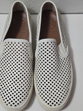 Tory Burch White Perforated Slip-On Loafers